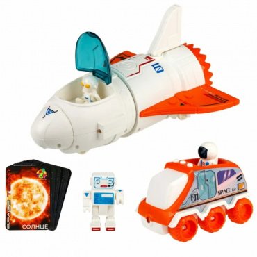 Т24296 1toy Space Team  II 2 в 1 Космический набор (шаттл, вездеход, 3 космонавта). свет. и звук эф.